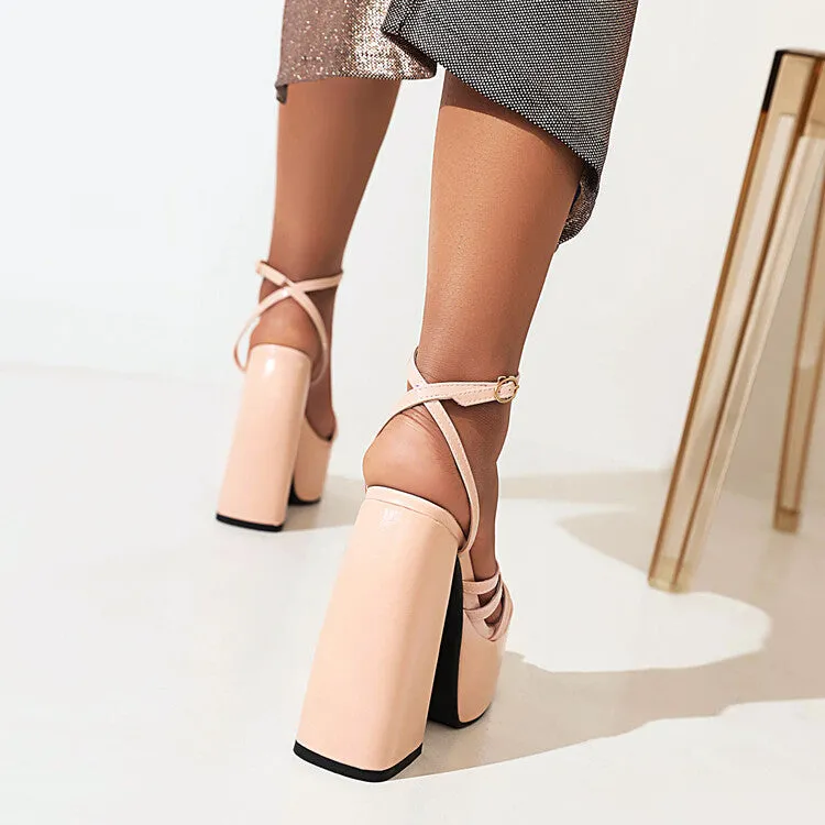 Women's Solid Color Square Toe Chunky Heel High Heels Platform Sandals