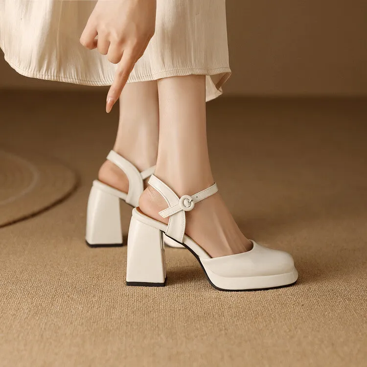 Women's Square Toe Buckle Straps Block Heel Platform Sandals