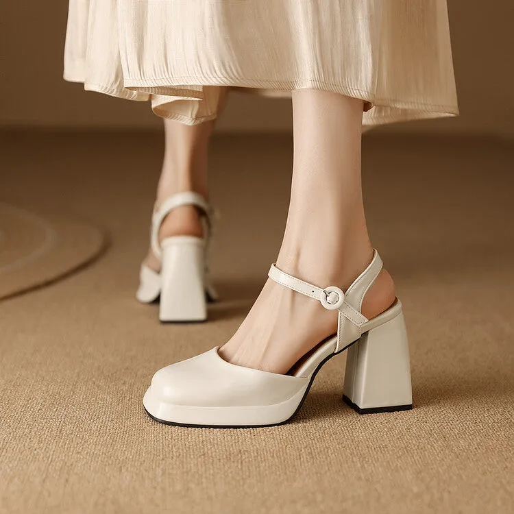 Women's Square Toe Buckle Straps Block Heel Platform Sandals
