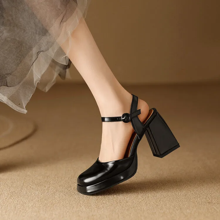Women's Square Toe Buckle Straps Block Heel Platform Sandals