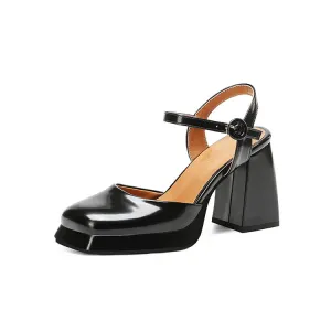 Women's Square Toe Buckle Straps Block Heel Platform Sandals