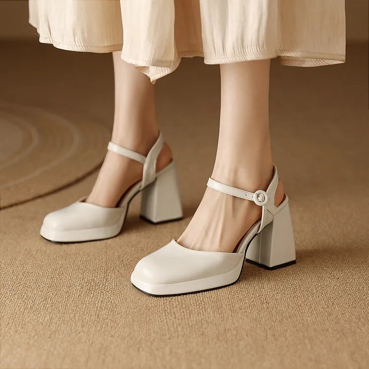Women's Square Toe Buckle Straps Block Heel Platform Sandals