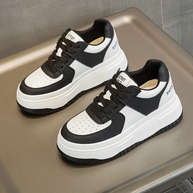 Women's White High-grade Black Board Platform Height Casual Shoes