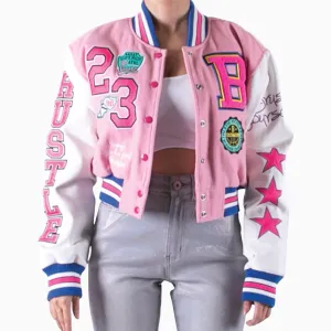 Women's Wool Crop Varsity Jacket With Patch