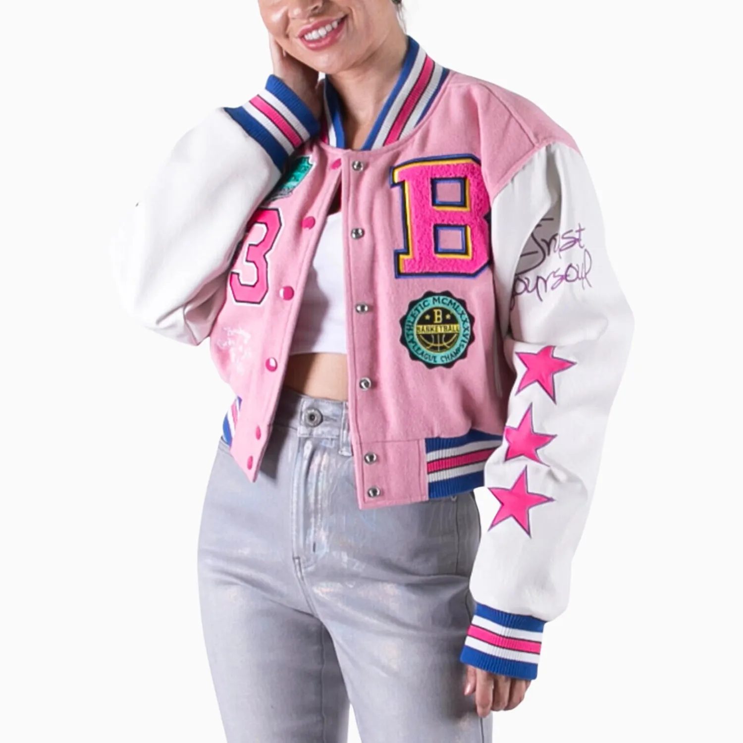 Women's Wool Crop Varsity Jacket With Patch
