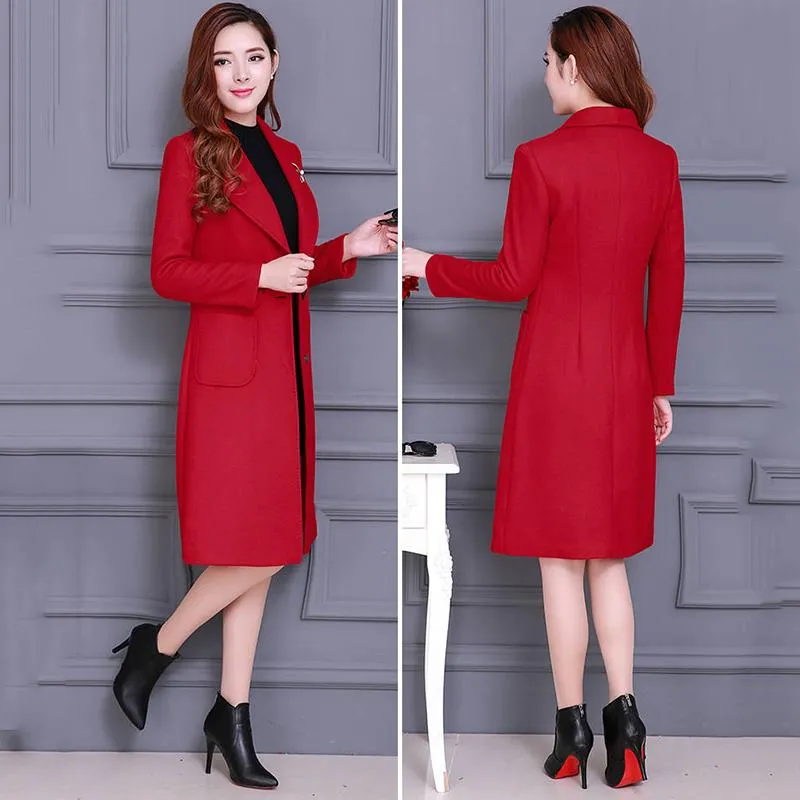 Wool Coat Women Jacket Elegant  Office Work Long Coats Fashion Coats Lady Slim Long Sleeve Overcoat