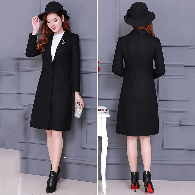 Wool Coat Women Jacket Elegant  Office Work Long Coats Fashion Coats Lady Slim Long Sleeve Overcoat