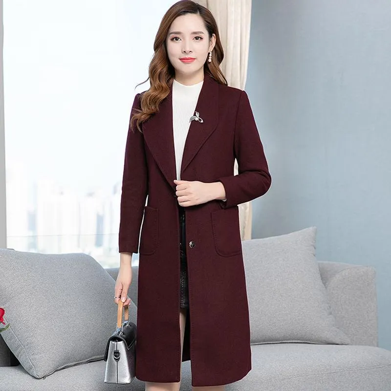 Wool Coat Women Jacket Elegant  Office Work Long Coats Fashion Coats Lady Slim Long Sleeve Overcoat