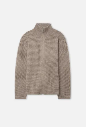 Wool Waffle Knit Full-Zip / Wheat