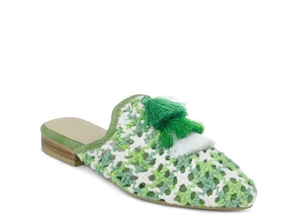 Woven Flat Mules with Tassels