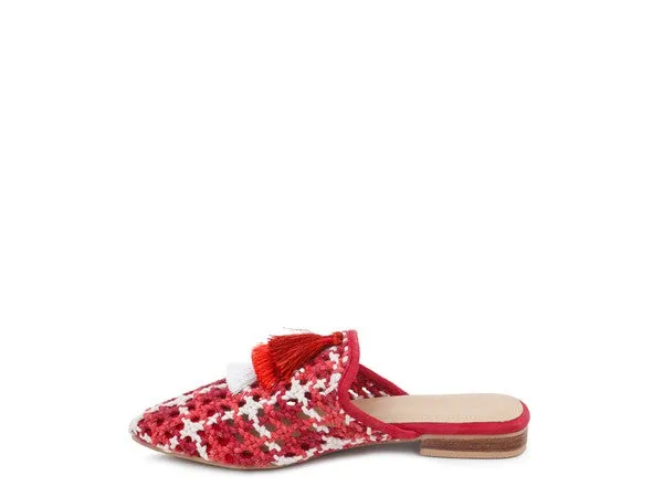 Woven Flat Mules with Tassels