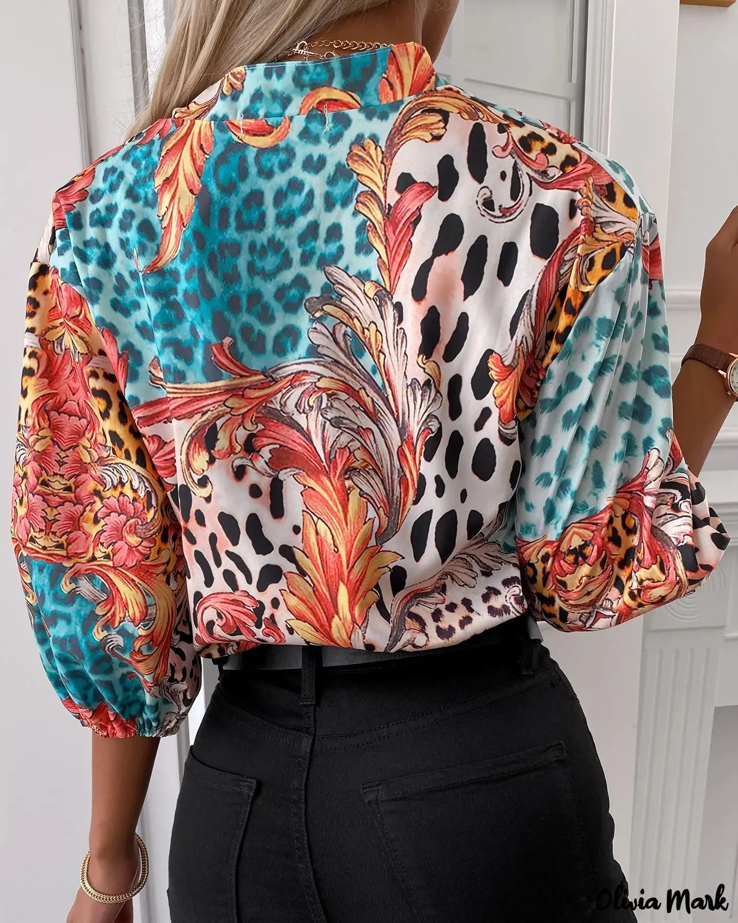 Xieyinshe - Baroque Leopard Print Button Down Long Sleeve Shirt