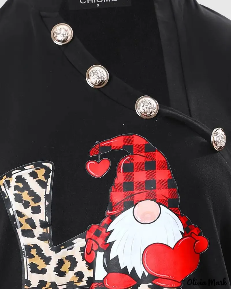 Xieyinshe - Christmas Gnome Print Glitter Sheer Mesh Long Sleeve Top