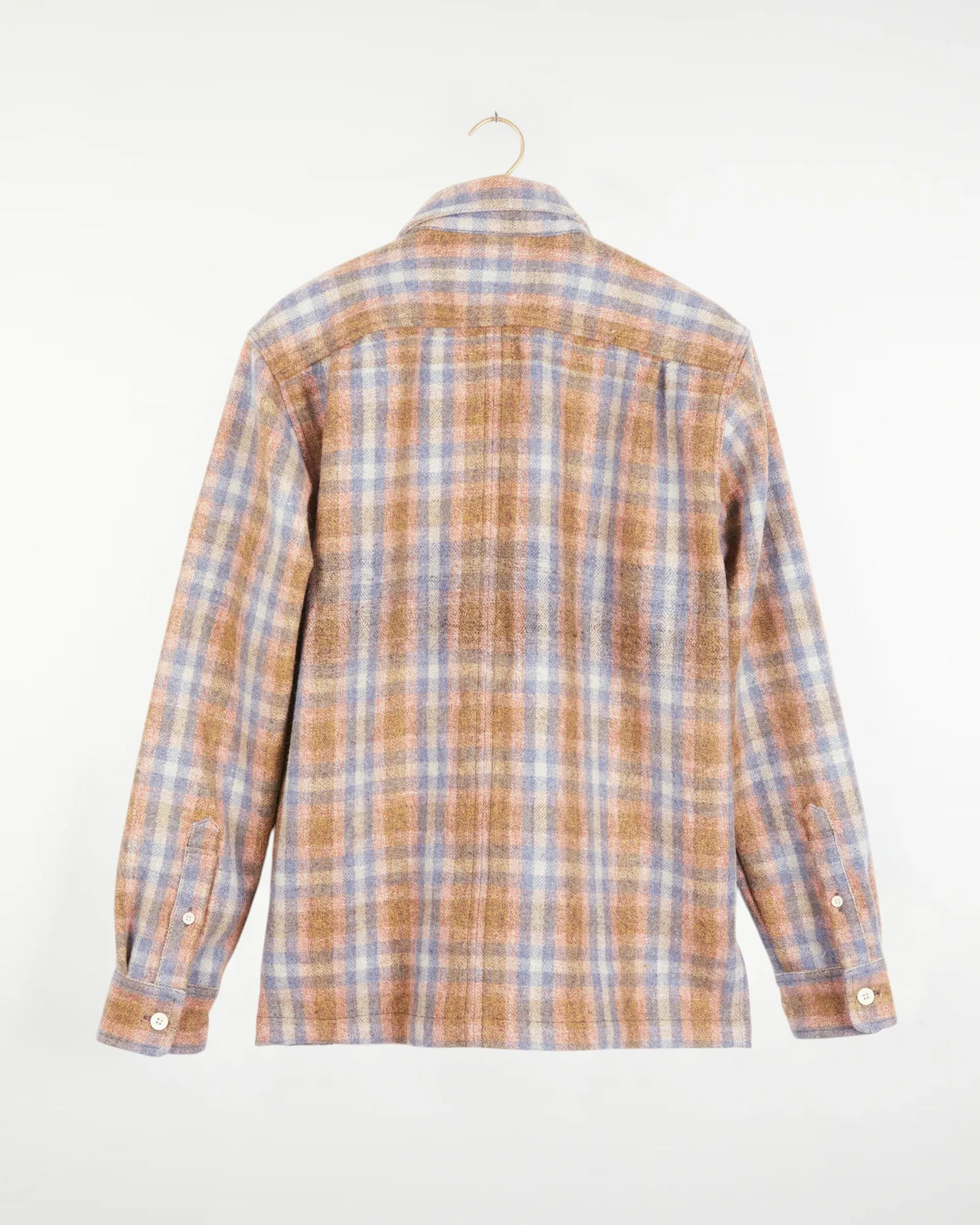 Yatree Shawl Collar Overshirt Plaid Wool Blue Coral