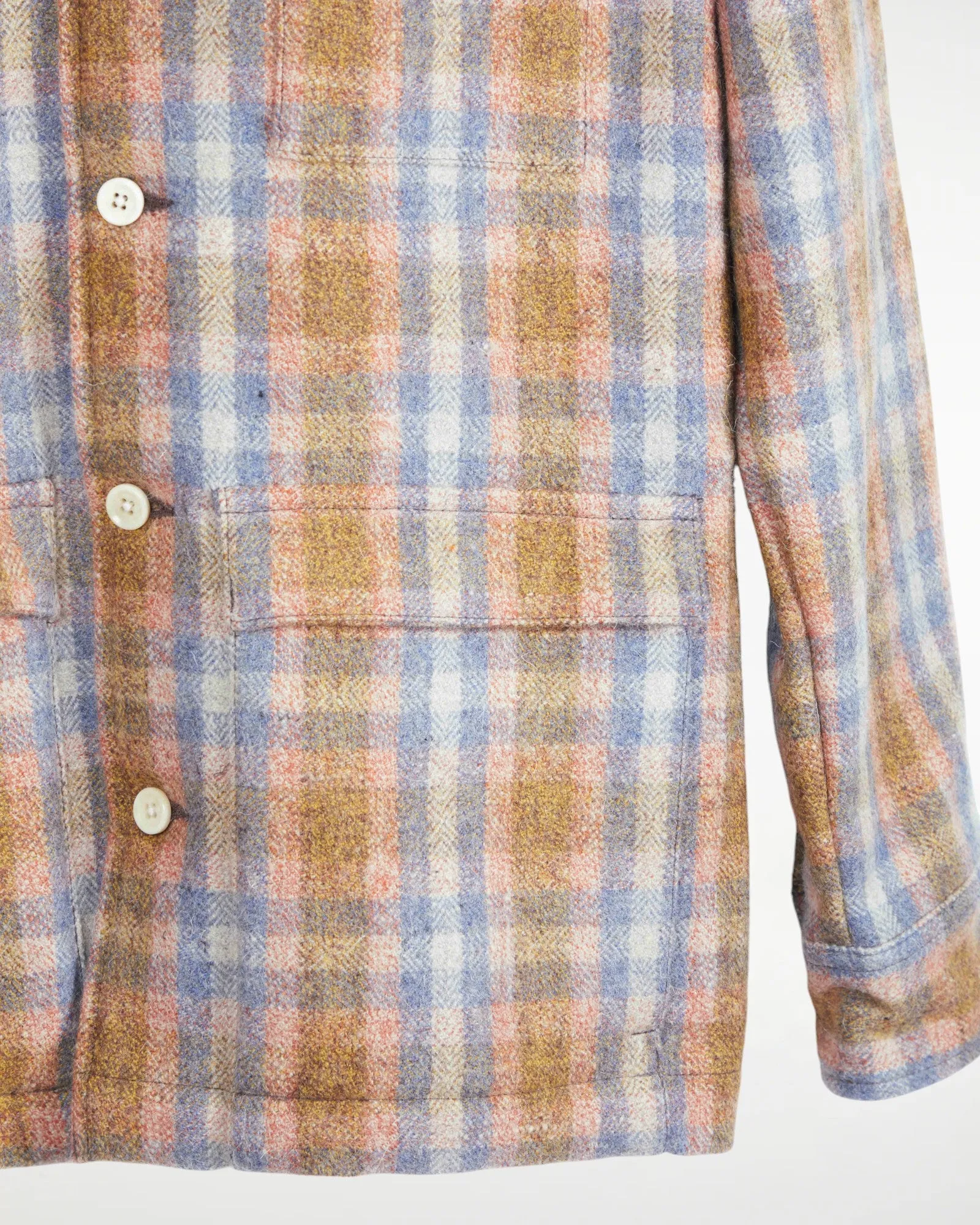 Yatree Shawl Collar Overshirt Plaid Wool Blue Coral