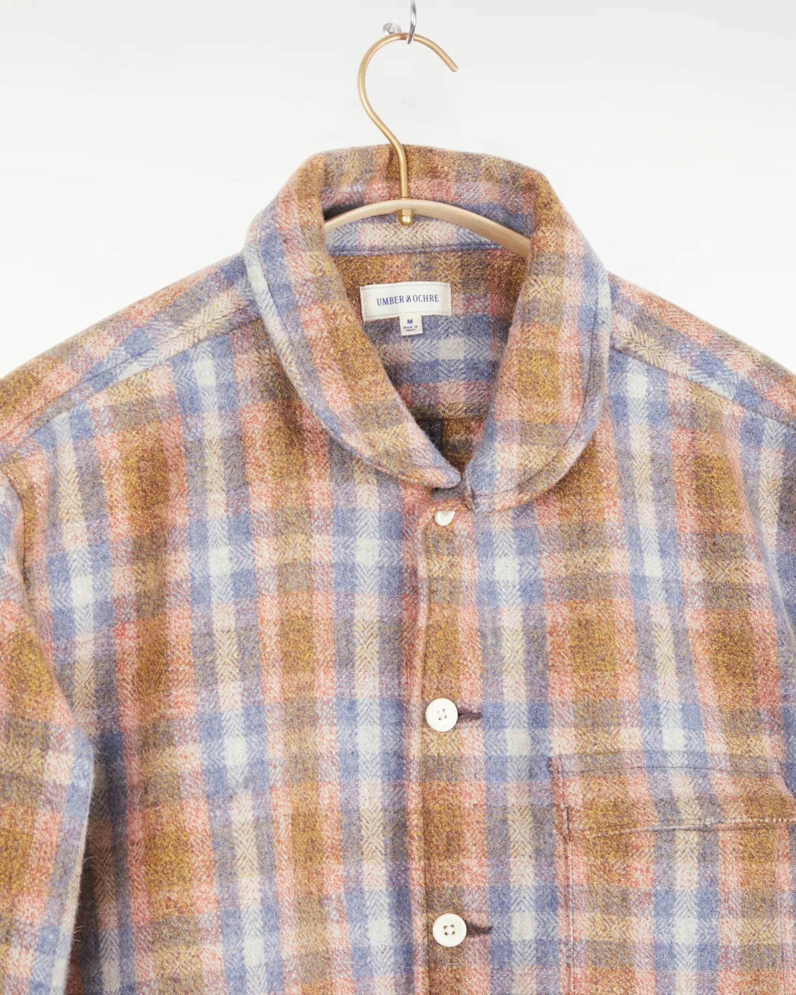 Yatree Shawl Collar Overshirt Plaid Wool Blue Coral