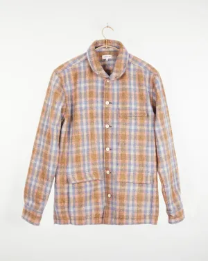 Yatree Shawl Collar Overshirt Plaid Wool Blue Coral