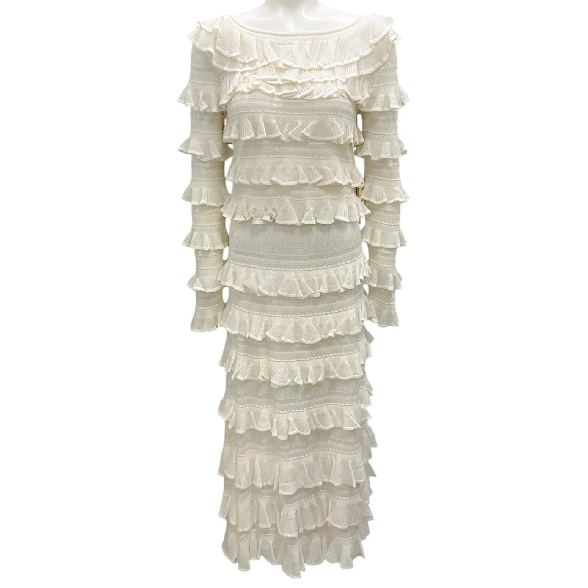 Zimmermann Ivory Ruffled Knit Top and Skirt Two-Piece Set