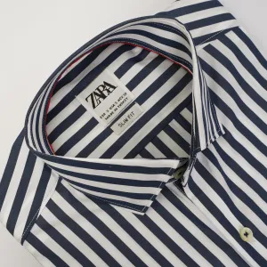 ZR Men Navy & White T Stripes Shirt